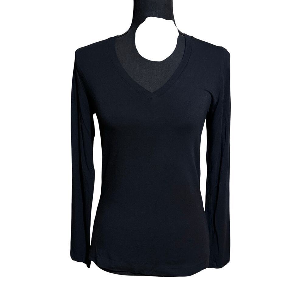Classic by Stacy Alvarez Black Long Sleeve V-Neck T-Shirt Top Women's M Medium